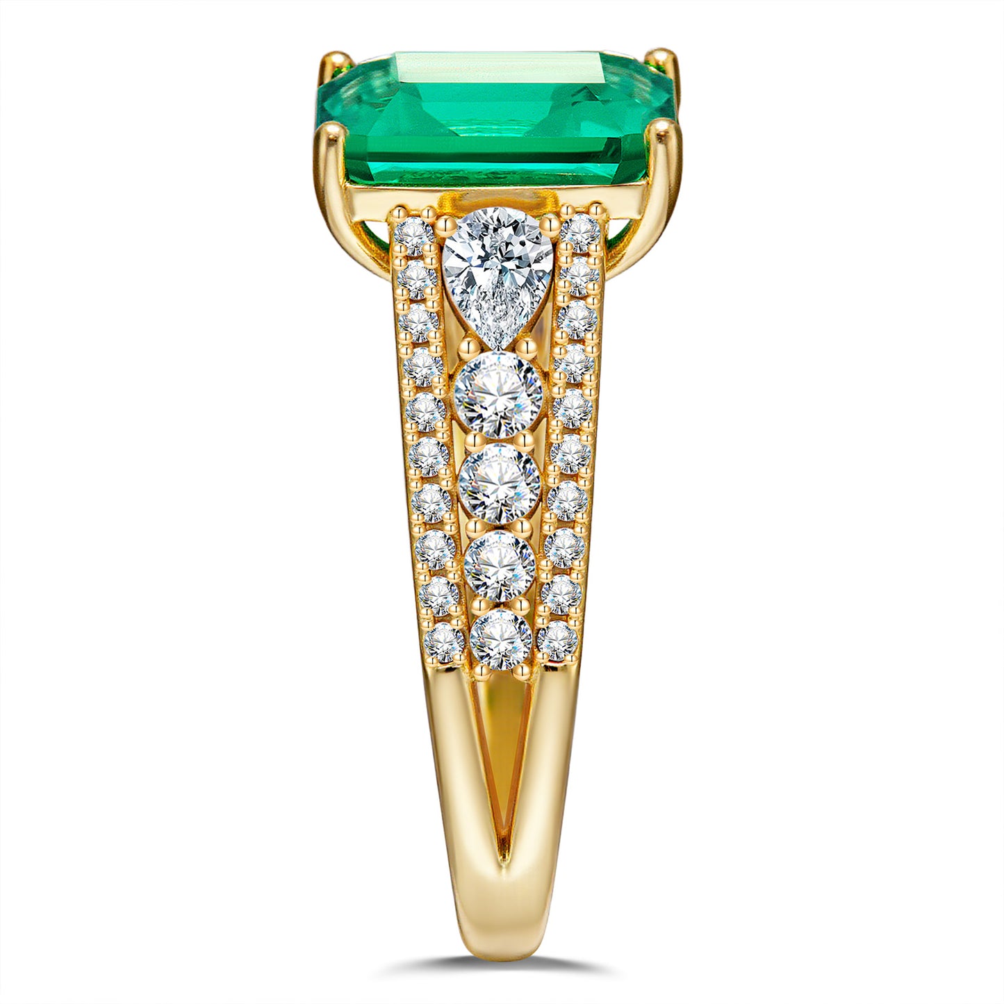 Lab-Grown Emerald-Cut Emerald - Pave Classic Engagement Ring 14K Yellow Gold Plated (Includes GRC Certification from International Gemological Institute)