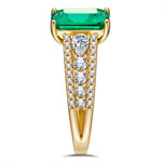 Lab-Grown Emerald-Cut Emerald - Pave Classic Engagement Ring 14K Yellow Gold Plated (Includes GRC Certification from International Gemological Institute)