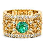 Round Brilliant Cut Vivid Colombian Green Lab-Certified Emerald - Pave Classic Engagement Ring 14K Yellow Gold Plated (Includes GRC Certification from Gemstone Research Center)