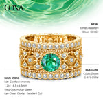 Round Brilliant Cut Vivid Colombian Green Lab-Certified Emerald - Pave Classic Engagement Ring 14K Yellow Gold Plated (Includes GRC Certification from Gemstone Research Center)