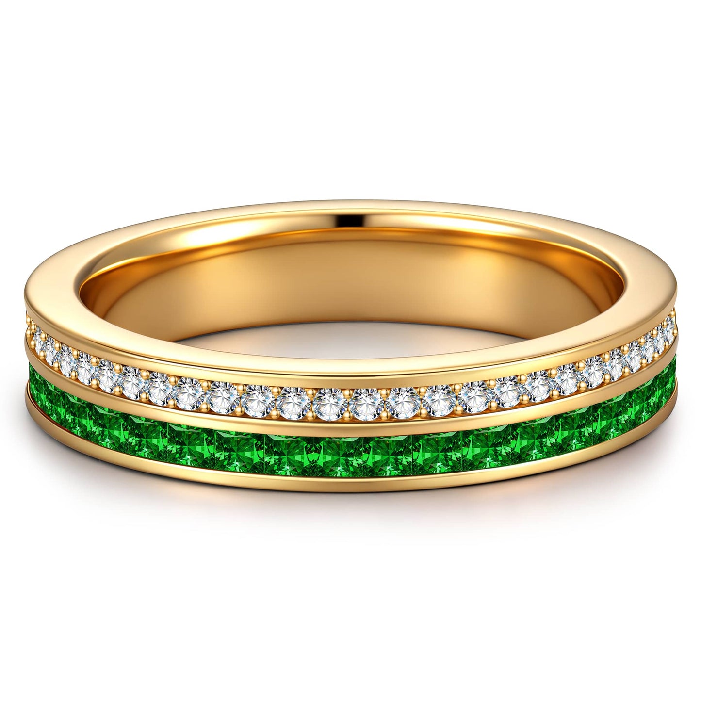 Lab-Certified Emerald Eternity Band in 14K Gold Plated Tarnish-Resistant Silver (Includes GRC Certification from Gemstone Research Center)