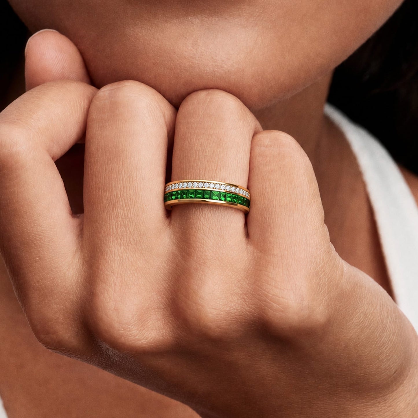 Lab-Certified Emerald Eternity Band in 14K Gold Plated Tarnish-Resistant Silver (Includes GRC Certification from Gemstone Research Center)