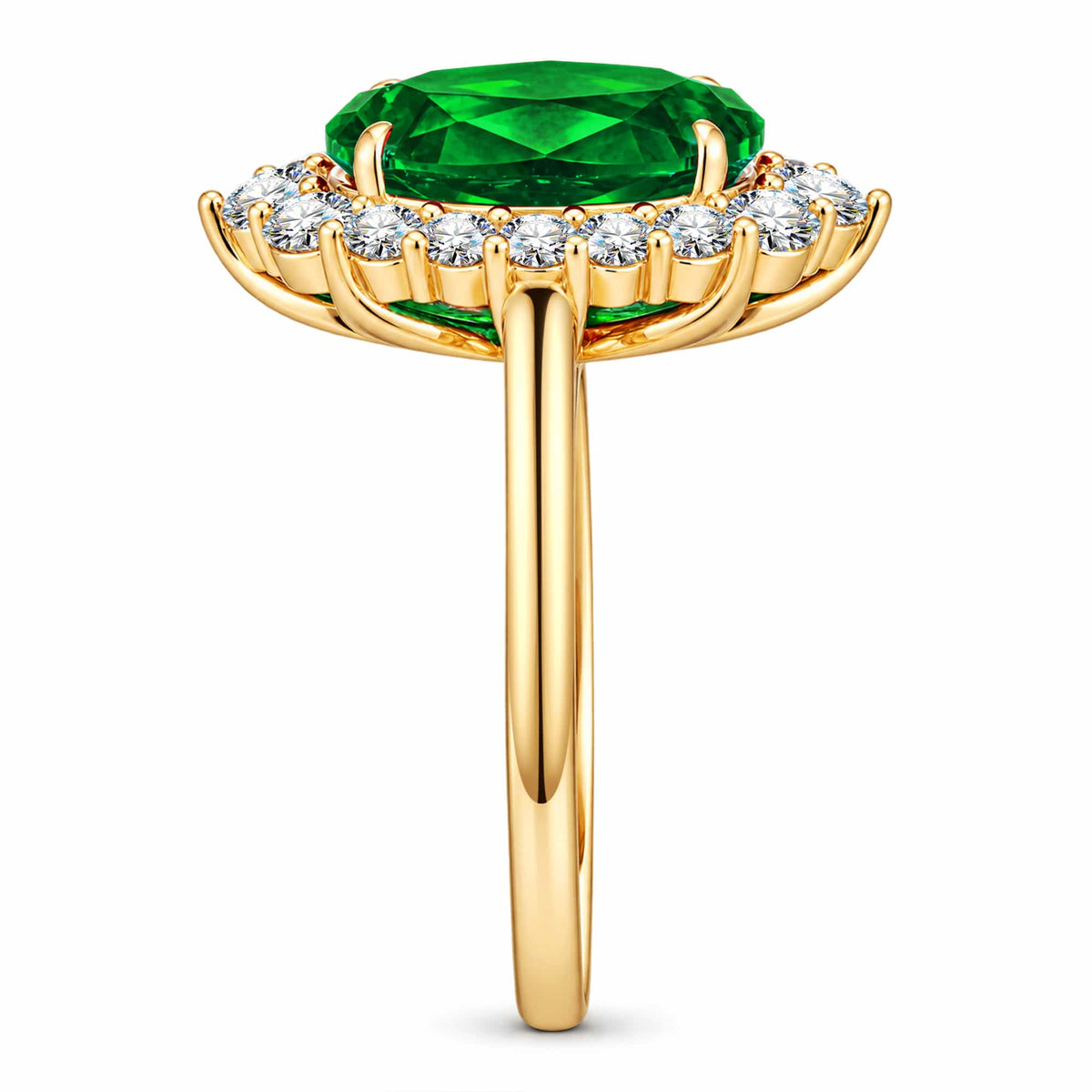 Oval Lab-Grown Zambian Emerald Halo Engagement Ring in 14K Yellow Gold Plated Silver