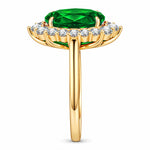 Oval Lab-Grown Zambian Emerald Halo Engagement Ring in 14K Yellow Gold Plated Silver
