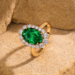 Oval Lab-Grown Zambian Emerald Halo Engagement Ring in 14K Yellow Gold Plated Silver