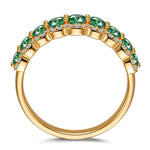 Round Brilliant Cut Vivid Colombian Green Lab-Certified Emerald - Half Eternity Ring 14K Yellow Gold Plated (Includes GRC Certification from Gemstone Research Center)
