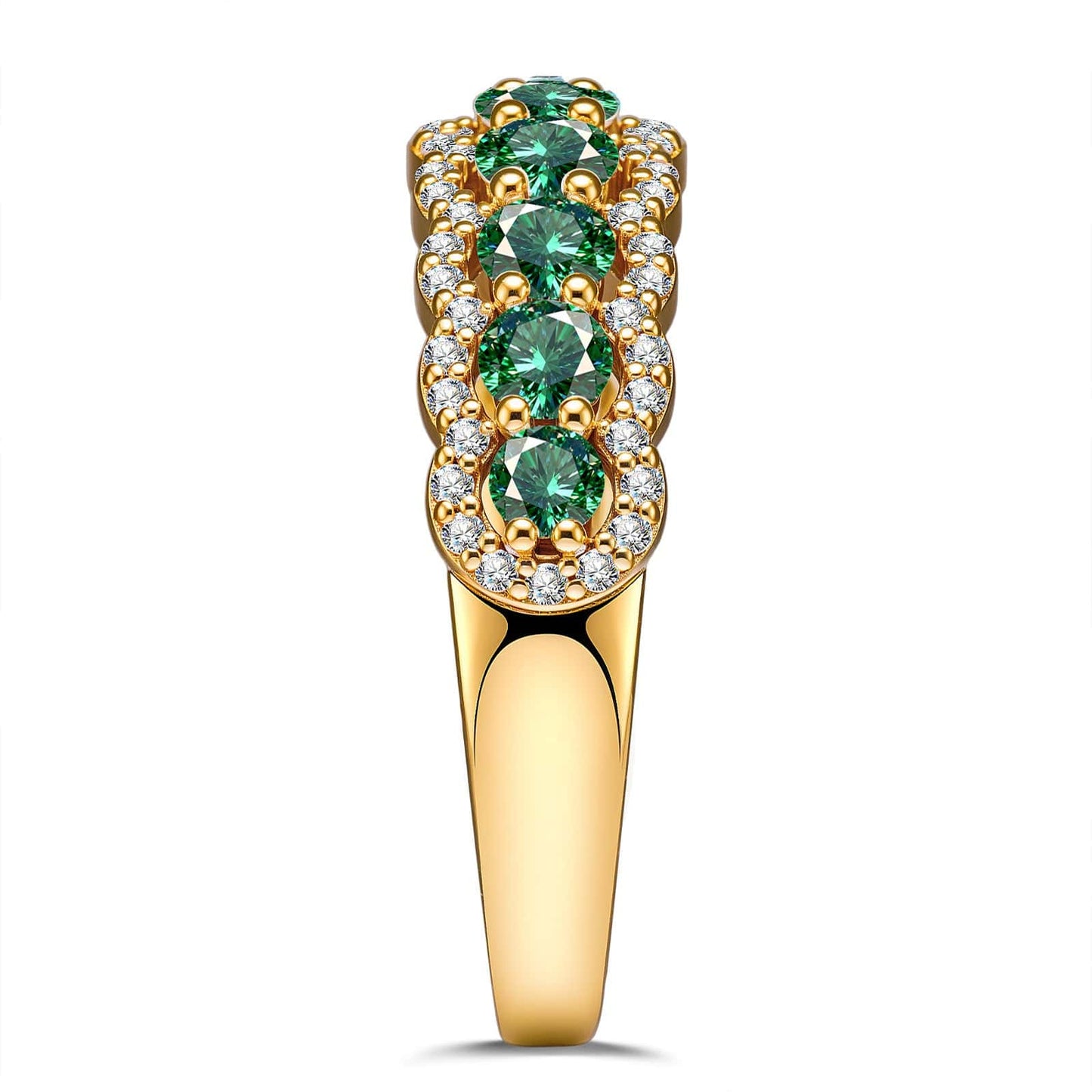 Round Brilliant Cut Vivid Colombian Green Lab-Certified Emerald - Half Eternity Ring 14K Yellow Gold Plated (Includes GRC Certification from Gemstone Research Center)