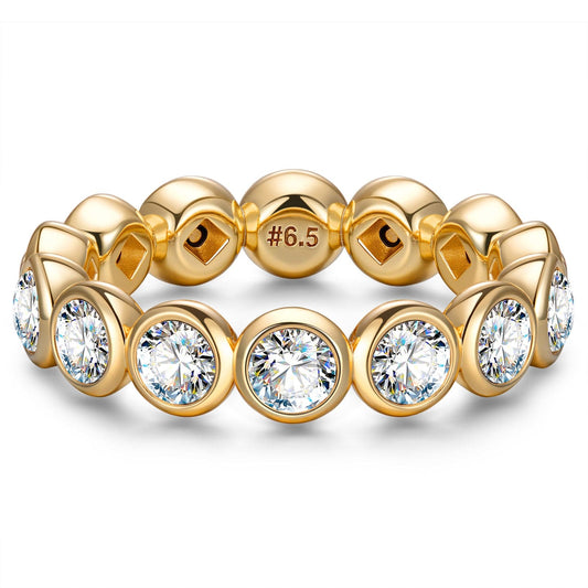 gona- Created With Swarovski@ Crystals - Round Brilliant Cut Eternity Ring 14K Yellow Gold Plated