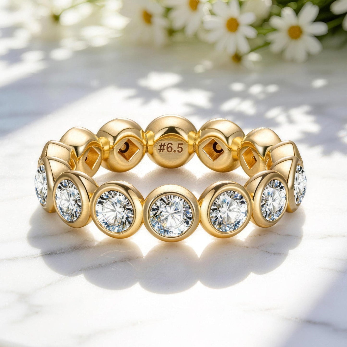 Created With Swarovski® Crystals - Round Brilliant Cut Eternity Ring 14K Yellow Gold Plated