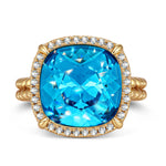 Created With Swarovski® Crystals - Cushion Modified Brilliant Cut Aquamarine Color Halo Classic Engagement Ring 14K Yellow Gold Plated