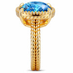 Created With Swarovski® Crystals - Cushion Modified Brilliant Cut Aquamarine Color Halo Classic Engagement Ring 14K Yellow Gold Plated