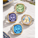 Created With Swarovski® Crystals - Cushion Modified Brilliant Cut Aquamarine Color Halo Classic Engagement Ring 14K Yellow Gold Plated