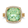 Created With Swarovski® Crystals - Cushion Modified Brilliant Cut Olivine Green Halo Classic Engagement Ring 14K Yellow Gold Plated