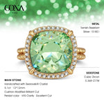 Created With Swarovski® Crystals - Cushion Modified Brilliant Cut Peridot Color Halo Classic Engagement Ring 14K Yellow Gold Plated