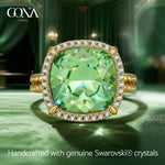 Created With Swarovski® Crystals - Cushion Modified Brilliant Cut Peridot Color Halo Classic Engagement Ring 14K Yellow Gold Plated