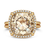 Created With Swarovski® Crystals - Cushion Modified Brilliant Cut Golden Shadow Color Halo Classic Engagement Ring 14K Yellow Gold Plated