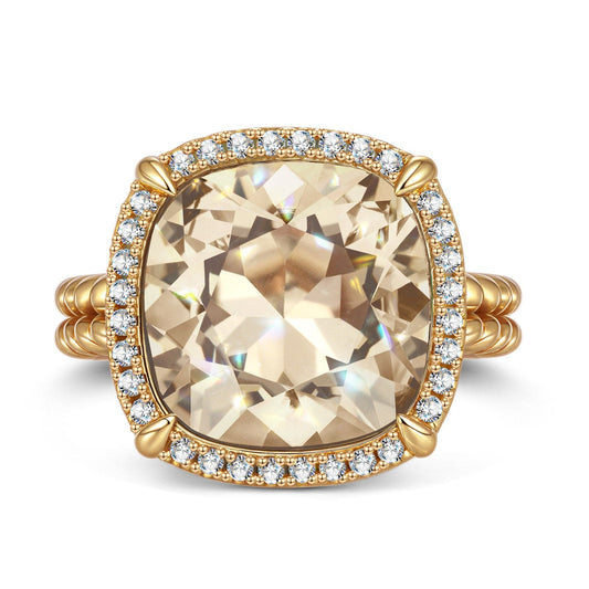gon- Created With Swarovski® Crystals - Cushion Modified Brilliant Cut Golden Shadow Color Halo Classic Engagement Ring 14K Yellow Gold Plated