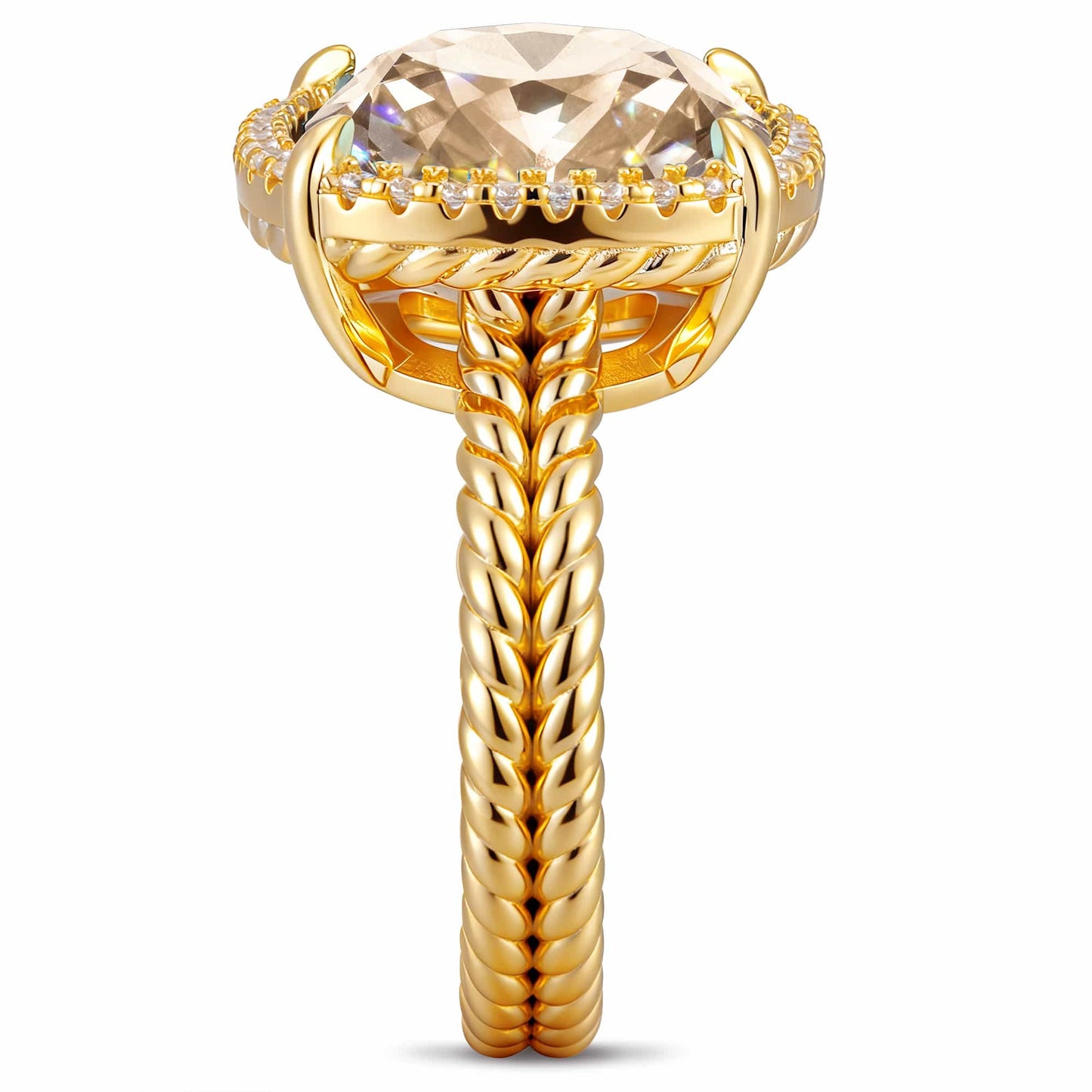 Created With Swarovski® Crystals - Cushion Modified Brilliant Cut Golden Shadow Color Halo Classic Engagement Ring 14K Yellow Gold Plated