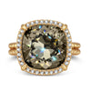 Created With Swarovski® Crystals - Cushion Modified Brilliant Cut Black Diamond Color Halo Classic Engagement Ring 14K Yellow Gold Plated