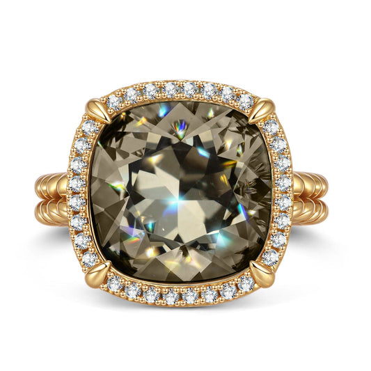 gon- Created With Swarovski® Crystals - Cushion Modified Brilliant Cut Black Diamond Color Halo Classic Engagement Ring 14K Yellow Gold Plated