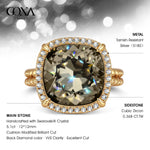Created With Swarovski® Crystals - Cushion Modified Brilliant Cut Black Diamond Color Halo Classic Engagement Ring 14K Yellow Gold Plated