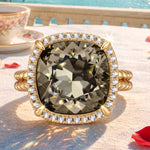Created With Swarovski® Crystals - Cushion Modified Brilliant Cut Black Diamond Color Halo Classic Engagement Ring 14K Yellow Gold Plated