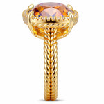 Created With Swarovski® Crystals - Cushion Modified Brilliant Cut Light Colorado Topaz Shimmer Color Halo Classic Engagement Ring 14K Yellow Gold Plated