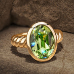 Created With Swarovski® Crystals - Oval Modified Brilliant Cut Peridot Color Classic Engagement Ring 14K Yellow Gold Plated