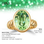 Created With Swarovski® Crystals - Oval Modified Brilliant Cut Peridot Color Classic Engagement Ring 14K Yellow Gold Plated