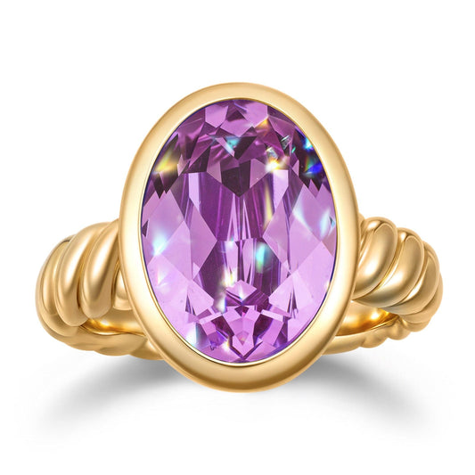 gona- Created With Swarovski® Crystals - Oval Modified Brilliant Cut Amethyst Purple Classic Engagement Ring 14K Yellow Gold Plated