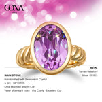Created With Swarovski® Crystals - Oval Modified Brilliant Cut Violet Moonlight Color Classic Engagement Ring 14K Yellow Gold Plated