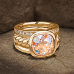 Created With Swarovski® Crystals - Cushion Modified Brilliant Cut Fancy Vivid Pink Classic Stackable Rings Set 14K Yellow Gold Plated