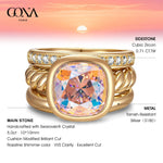 Created With Swarovski® Crystals - Cushion Modified Brilliant Cut Fancy Vivid Pink Classic Stackable Rings Set 14K Yellow Gold Plated