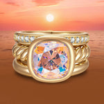 Created With Swarovski® Crystals - Cushion Modified Brilliant Cut Fancy Vivid Pink Classic Stackable Rings Set 14K Yellow Gold Plated