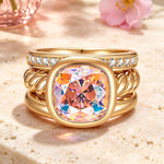 Created With Swarovski® Crystals - Cushion Modified Brilliant Cut Fancy Vivid Pink Classic Stackable Rings Set 14K Yellow Gold Plated