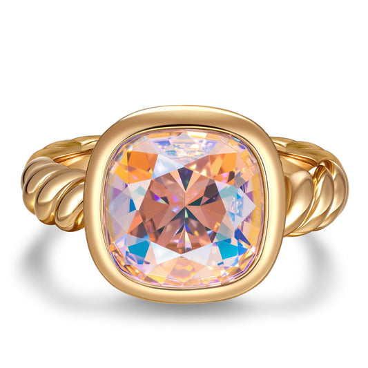 gona- Created With Swarovski® Crystals - Cushion Modified Brilliant Cut Fancy Vivid Pink Classic Engagement Ring 14K Yellow Gold Plated