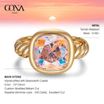 Created With Swarovski® Crystals - Cushion Modified Brilliant Cut Rosaline Shimmer Color Classic Engagement Ring 14K Yellow Gold Plated