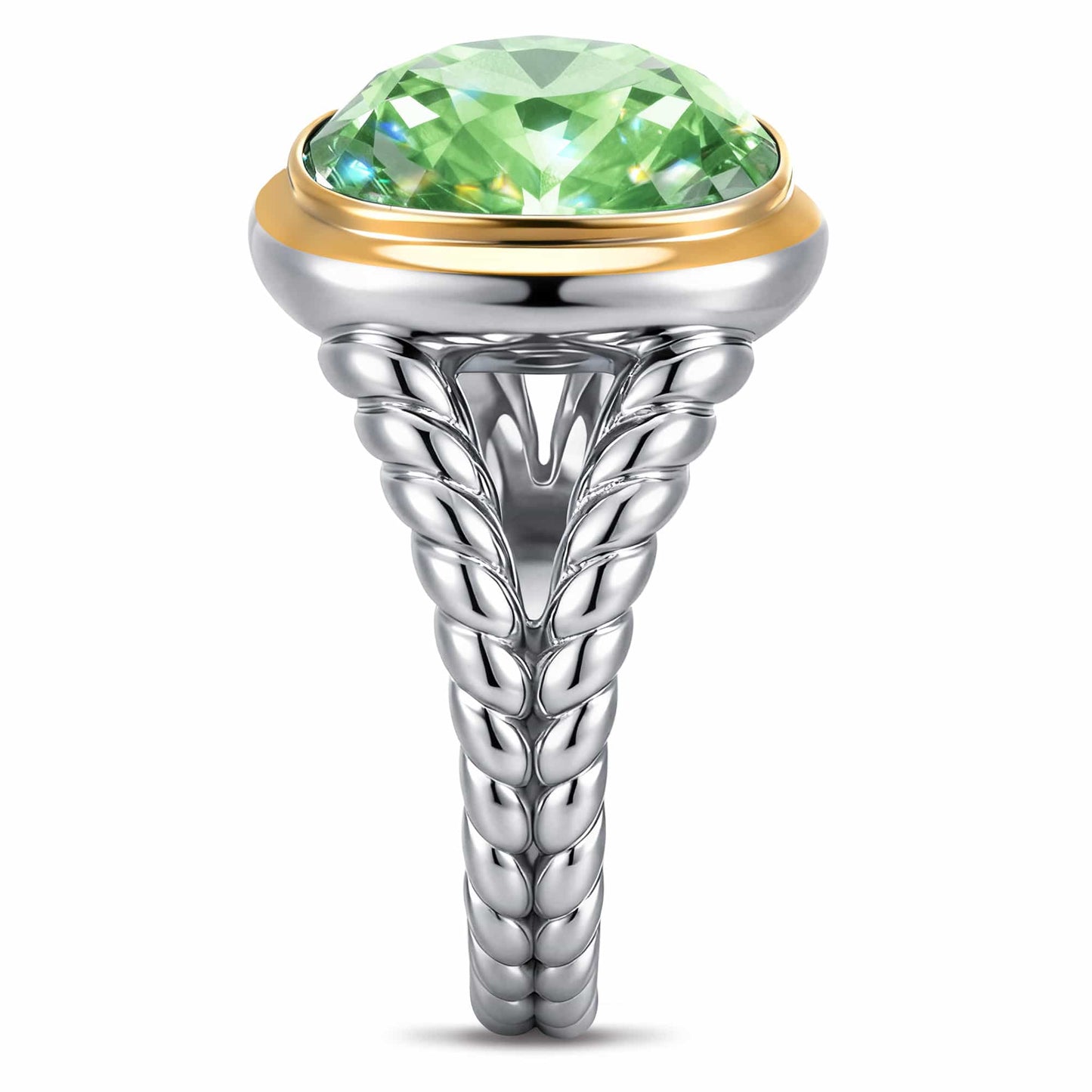 Created With Swarovski® Crystals - Cushion Modified Brilliant Cut Peridot Color Classic Engagement Ring Two-Tone Plating