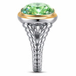 Created With Swarovski® Crystals - Cushion Modified Brilliant Cut Peridot Color Classic Engagement Ring Two-Tone Plating