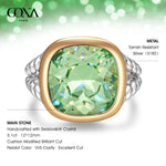 Created With Swarovski® Crystals - Cushion Modified Brilliant Cut Peridot Color Classic Engagement Ring Two-Tone Plating