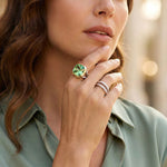 Created With Swarovski® Crystals - Cushion Modified Brilliant Cut Peridot Color Classic Engagement Ring Two-Tone Plating