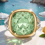 Created With Swarovski® Crystals - Cushion Modified Brilliant Cut Peridot Color Classic Engagement Ring Two-Tone Plating