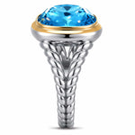 Created With Swarovski® Crystals - Cushion Modified Brilliant Cut Aquamarine Color Classic Engagement Ring Two-Tone Plating