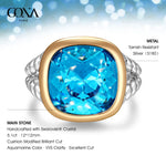 Created With Swarovski® Crystals - Cushion Modified Brilliant Cut Aquamarine Color Classic Engagement Ring Two-Tone Plating