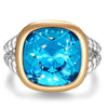 Created With Swarovski® Crystals - Cushion Modified Brilliant Cut Aquamarine Color Classic Engagement Ring Two-Tone Plating