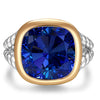 Created With Swarovski® Crystals - Cushion Modified Brilliant Cut Sapphire Color Classic Engagement Ring Two-Tone Plating