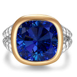 Created With Swarovski® Crystals - Cushion Modified Brilliant Cut Sapphire Color Classic Engagement Ring Two-Tone Plating