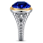 Created With Swarovski® Crystals - Cushion Modified Brilliant Cut Sapphire Color Classic Engagement Ring Two-Tone Plating