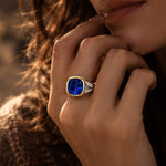 Created With Swarovski® Crystals - Cushion Modified Brilliant Cut Sapphire Color Classic Engagement Ring Two-Tone Plating