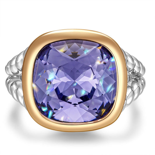 gona- Created With Swarovski® Crystals - Cushion Modified Brilliant Cut Amethyst Purple Classic Engagement Ring Two-Tone Plating